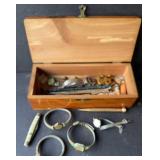 Wooden Box with Watches and other items