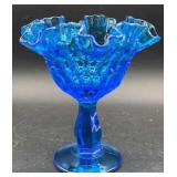 Fenton Blue Colonial Thumbprint Ruffled Edge