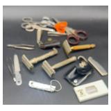 Miscellaneous vintage razors and scissors man