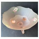 Frosted Pink Depression Glass Footed Bowl