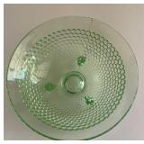 Green Dep.Glass 3 Legged Bowl-Hobnail