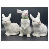 Three ceramic bunnies