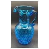 BLENKO BLUE CRACKLE GLASS PITCHER