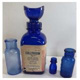 WYETH EYE WASH CUP AND OTHER CONALT BLUE BOTTLES