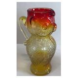VTG KANAWHA AMBERINA GLASS OWL PITCHER