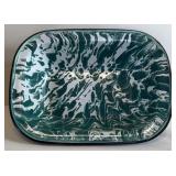 GREEN AND WHITE MARBLE ENAMELWARE TRAY