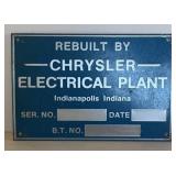 CHRYSLER ELECTRICAL PLANT ALUMINUM TAG