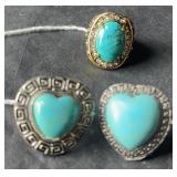 3-COCKTAIL RINGS  TURQUOISE RHINESTONES