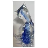 ART GLASS COBALT BLUE PAPERWEIGHT CAT