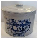 STONEWARE BUTTER CROCK AND LID