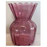 PILGRIM GLASS CO.CRANBERRY SCALLOPED VASE