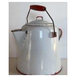 RED AND WHITE ENAMELWARE COFFEE POT