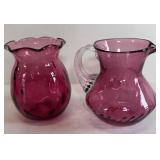 2-PC PILGRIM CRANBERRY GLASS -VASE AND CREAMER