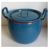 BLUE ENAMEL WEARDOUBLE HANDLED POT WITH LID