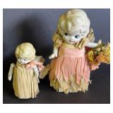 2-BISQUE DOLLS QITH CRETE PAPER DRESSES