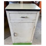 VTG METAL KITCHEN CABINET W/PORCELAIN TOP