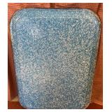 RARE BLUE AND WHITE GRANITEWARE SERVING TRAY