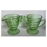 URANIUM GLASS OCEANWAVE CREAM AND SUGAR