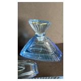 ART DECO 4 PC BLUE CRYSTAL DRESSER SET