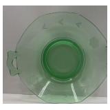 GREEN DEPRESSION GLASS DOUBLE HANDLED BOWL