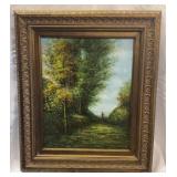 OIL ON CANVAS MAN WALKING DOWN PATH