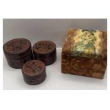 SET OF THREE NESTING BOXES AND VINTAGE BOX