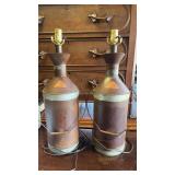 PAIR OF RUSTIC TIN LAMPS