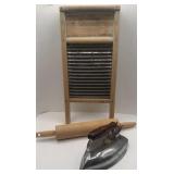 VINTAGE WASHBOARD-IRON-ROLLING PIN