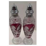 RED CRYSTAL SALT AND PEPPER SHAKERS