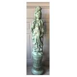 LARGE CERAMIC ORIENTAL LADY STATUE ON PEDESTAL1961