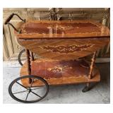 INLAID TEA CART WITH SERVING TRAY