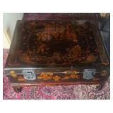 CHINOISERIE BLACK LACQUERED CHINESE BLANKET CHEST