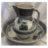 Victorian-era ceramic wash basin and pitcher set