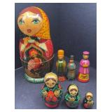 THREE-PIECE NESTING DOLL SET AND OTHER FIGURES