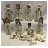 Mexican Tonala folk art nativity set-14 pc