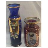 COBALT BLUE VASE AND GO DECORATED JAR