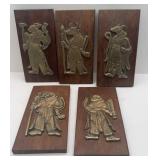 FIVE BRASS WALL PLAQUES. ZODIAC SIGNS