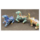 SET OF 3 MINIATURE CLOISONNï¿½ HORSES, AND