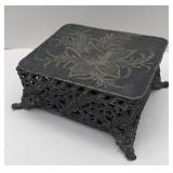 ENGRAVED  METAL FOOTED JEWELRY BOX