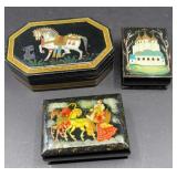 SET OF 3 BLACK LACQUER TRINKET BOXES