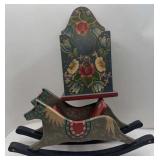 FOLK ART ROCKING HORSE AND LETTER HOLDER BOX