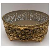 VINTAGE ORMOLU JEWELRY, CASKET,BEVELED  GLASS