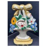 VINTAGE FLOWER BASKET, CAST IRON DOORSTOP
