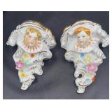 Porcelain LIMOGES cherub wall console shelves