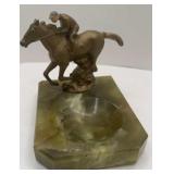 ART DECO HORSE GREEN ONYX ASHTRAY