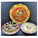 ROOSTER PLATES AND BOWL