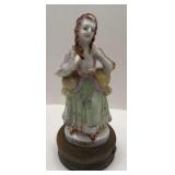 VINTAGE LADY PORCELAIN FIGURINE ON BRASS STAND