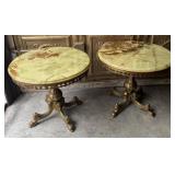 SET OF 2 MARBLE TOP TYPE LAMP TABLES -METAL BASES
