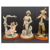 3-RESIN FIGURINES CLOWN-LADY WITH DOGS