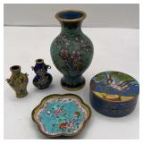 MINIATURE ORIENTAL CLOISONNï¿½ VASE AND